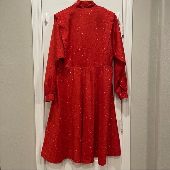 Vintage Red Polka Dot Midi Dress Women’s XL Tie Front Pinup Rockabilly Whimsical - Picture 2 of 10